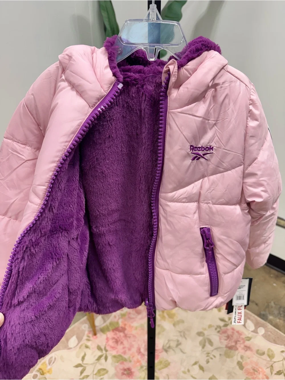 Reebox Faux Fur Reversible Puffer Jacket | NWT Size 4